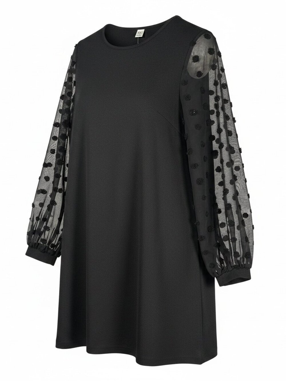 NWT SweatyRocks Black Swiss Dot Mesh Sleeve A-Line Mini Dress M